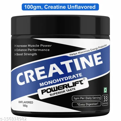PowerLift Creatine Monohydrate (100gm, Unflavored) Micronized Creatine powder, Muscle Repair & Recovery, 33 servings Creatine Supplements