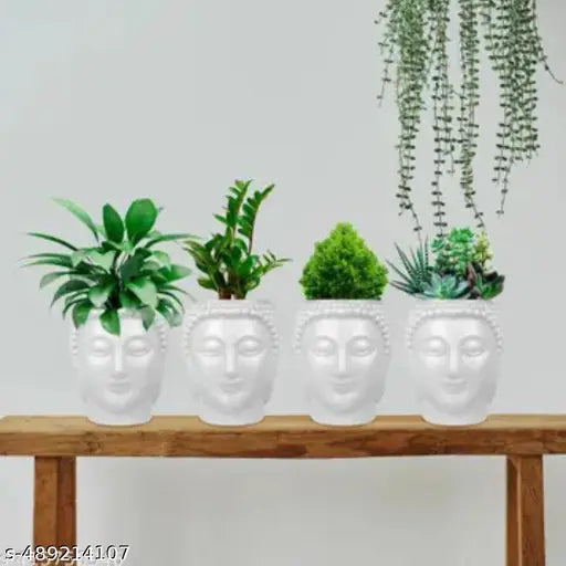 Premium Quality White color Buddha Flower Pots , A Perfect Gift /Gift Item /Gift pack / Gifting Item For Home Décor & Gardening Pack Of 4 .