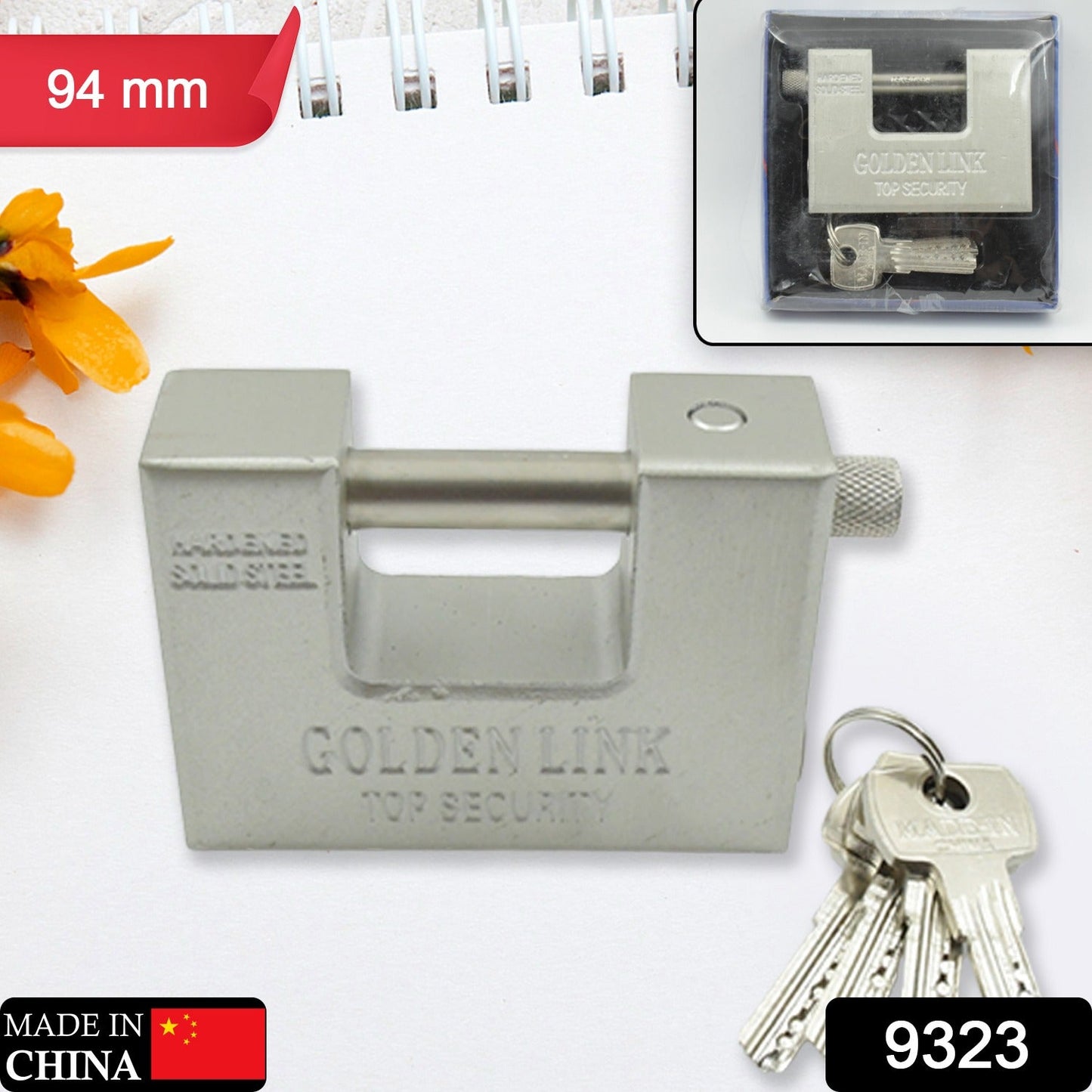 94mm Stainless Steel Padlock: Rectangular, Hardened Steel, 5 Keys - Springkart 