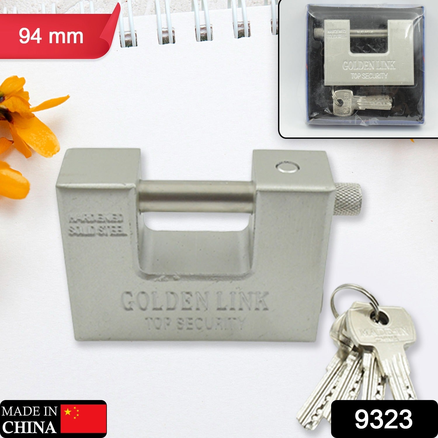 94mm Stainless Steel Padlock: Rectangular, Hardened Steel, 5 Keys - Springkart 