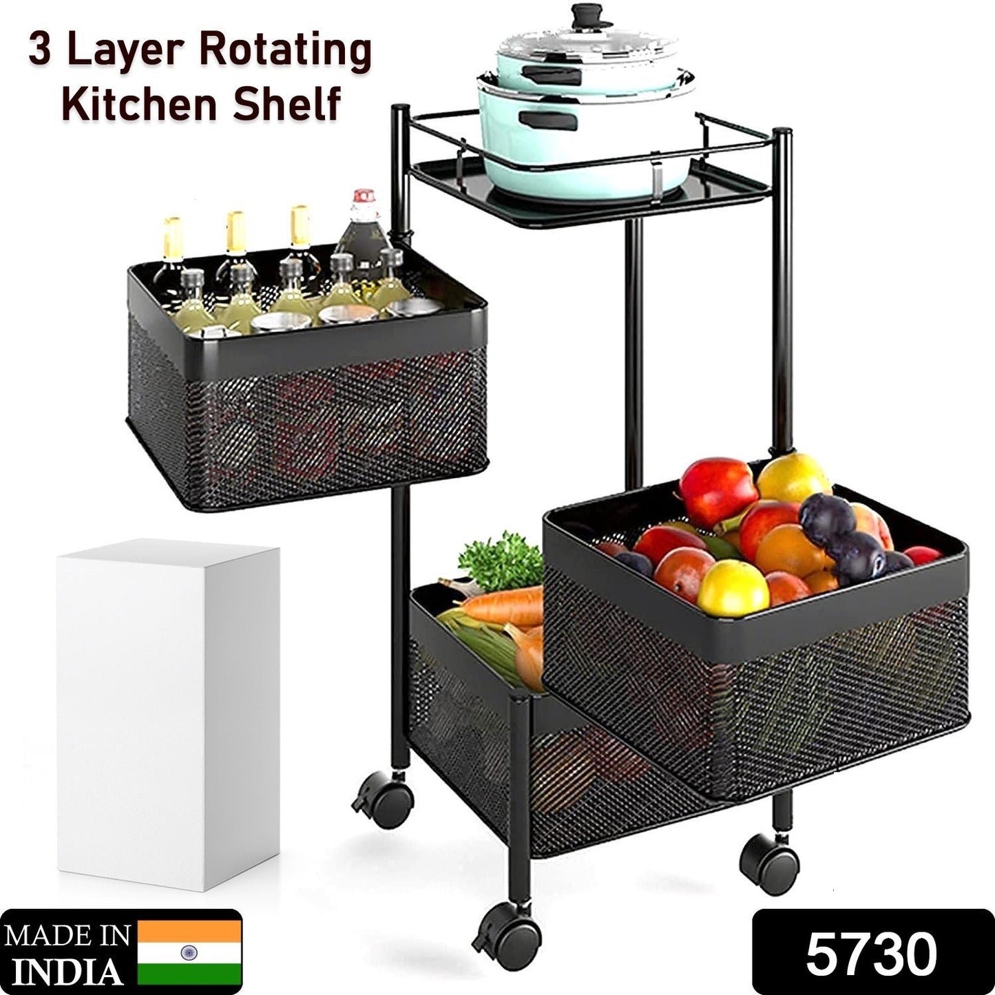 Metal High Quality Kitchen Trolley Kitchen Organizer Items and Kitchen Accessories Items for Kitchen Rack Square Design for Fruits & Vegetable Onion Storage Kitchen Trolley with Wheels (3 Layer) - Springkart 