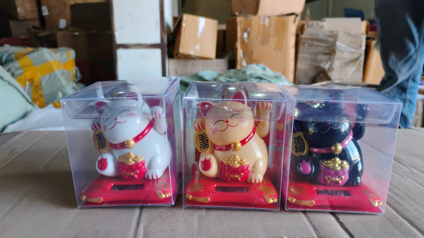 Solar Powered Happy Cat Beautiful With Arm Waves Wealth Cat (1 Pc Mix Color) - Springkart 