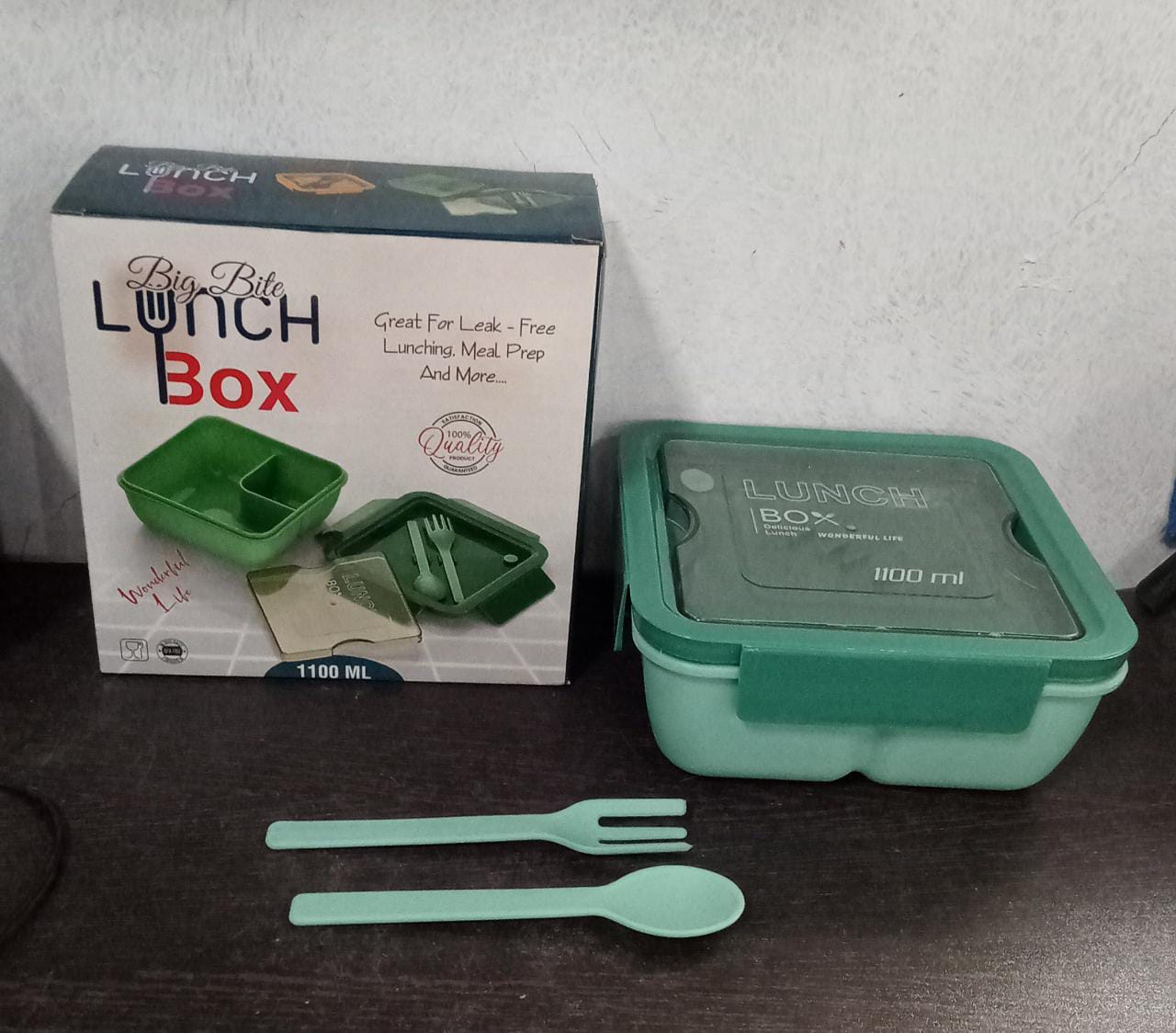 Lunch Box Food Grade Plastic 2 Compartment Containers with Spoon and Fork Microwave Freezer Safe Leak Proof Tiffin Box Ideal for Adult & Kids - Springkart 