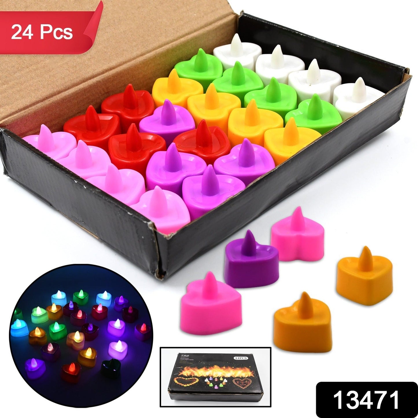 Heart Shape Battery Operated Tea Light LED Candles, for Decoration Use (24 Pc Set) - Springkart 
