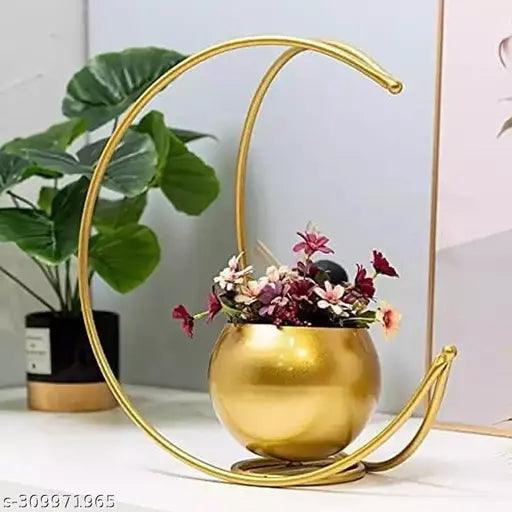 Moon Shape Vase Gold Metal Moon Shape Flower Pot