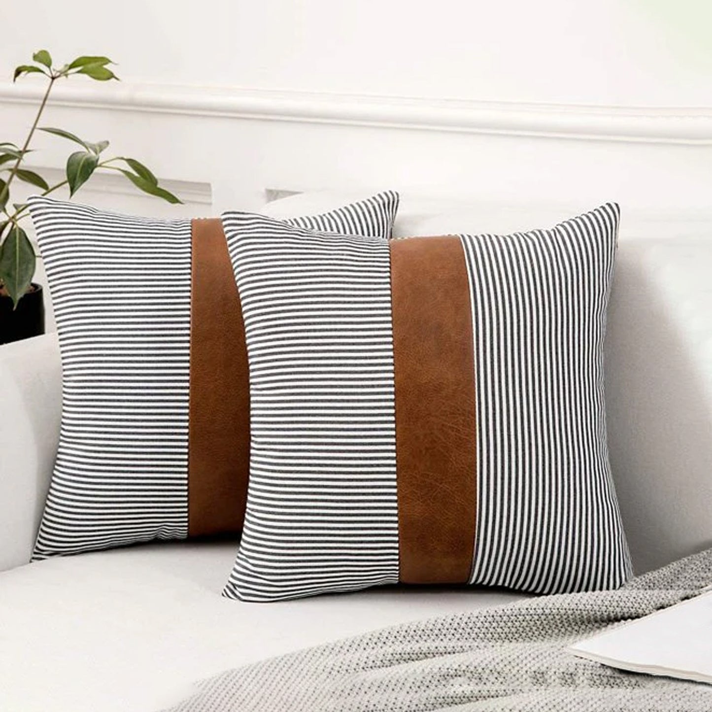 Pillow Covers Leather Cotton Cushion Covers (16 16 Inch 1 Pair 2 Pc) - Springkart 