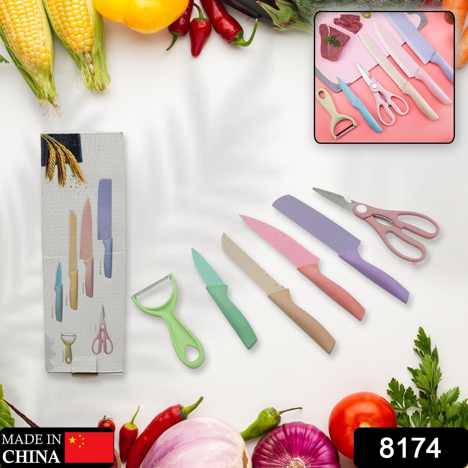 Corrugated 6Pc Kitchen Knife Set Professional Box Knife Set 6 Piece Forged Kitchen Knives with Box. - Springkart 