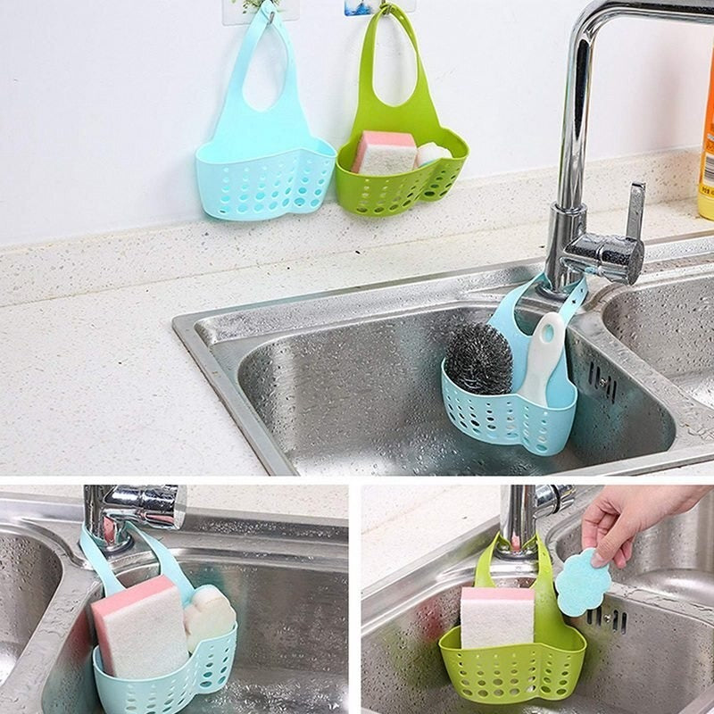 Adjustable Kitchen Bathroom Water Drainage Plastic Basket / Bag with Faucet Sink Caddy - Springkart 