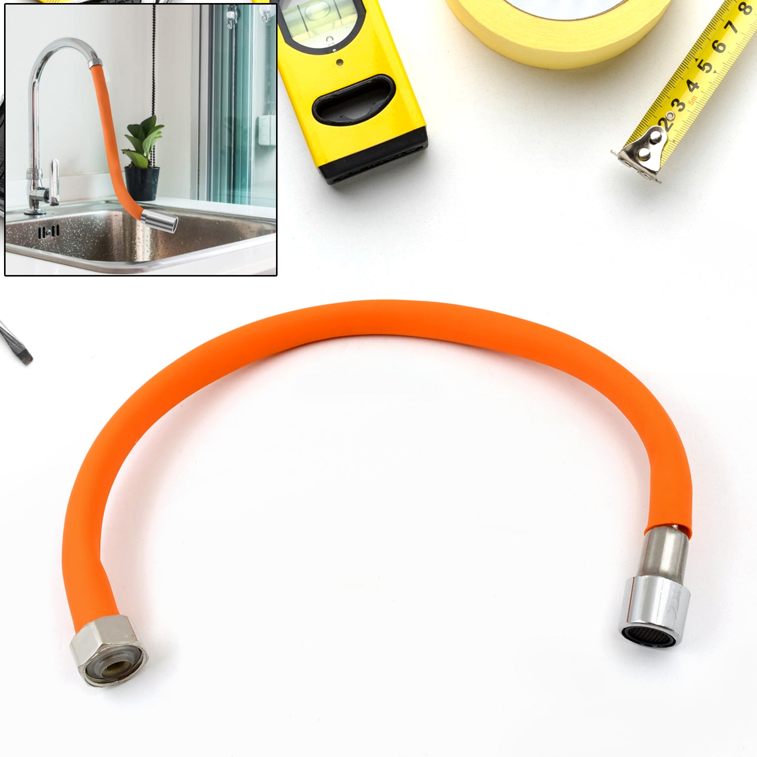 9087b Flexible Water Tap Extender Universal Foaming Extension Tube With Connector 360 Free Bending Faucet Extender Adjustable Sink Drain Extension (46cm) - Springkart 