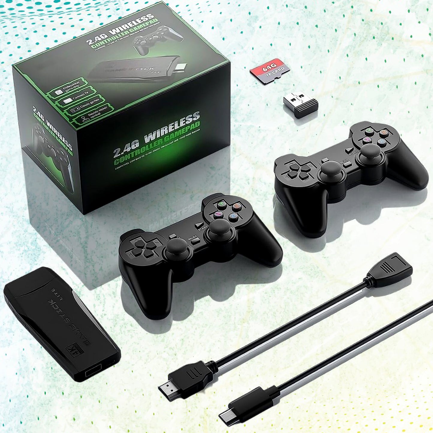 Wireless Controller Gamepad With 10000+ Games 4k Ultra Hd Game Sticks Output And 2.4ghz Wireless Controller Video Games With 64gb Memory Card (1 Set) - Springkart 