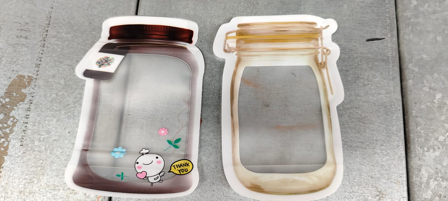 Plastic Transparent Small Jar Shaped Pouch With Zipper (2 Pc)