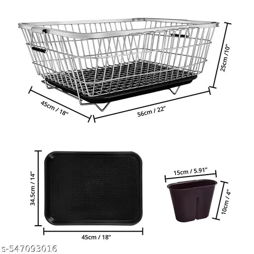 Stainless Steel Big Dish Drainer Basket for Kitchen Utensils/Dish Drying Stand/Plate Rack/Bartan Basket/Sink Counter Top Dish Drainer Rack (64x47x20 cm)