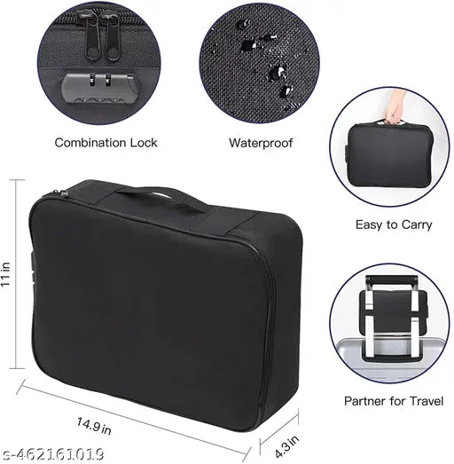 Document Bag with Lock, 2-Seperator-Layer File Storage Case with Water-Resistant Zipper