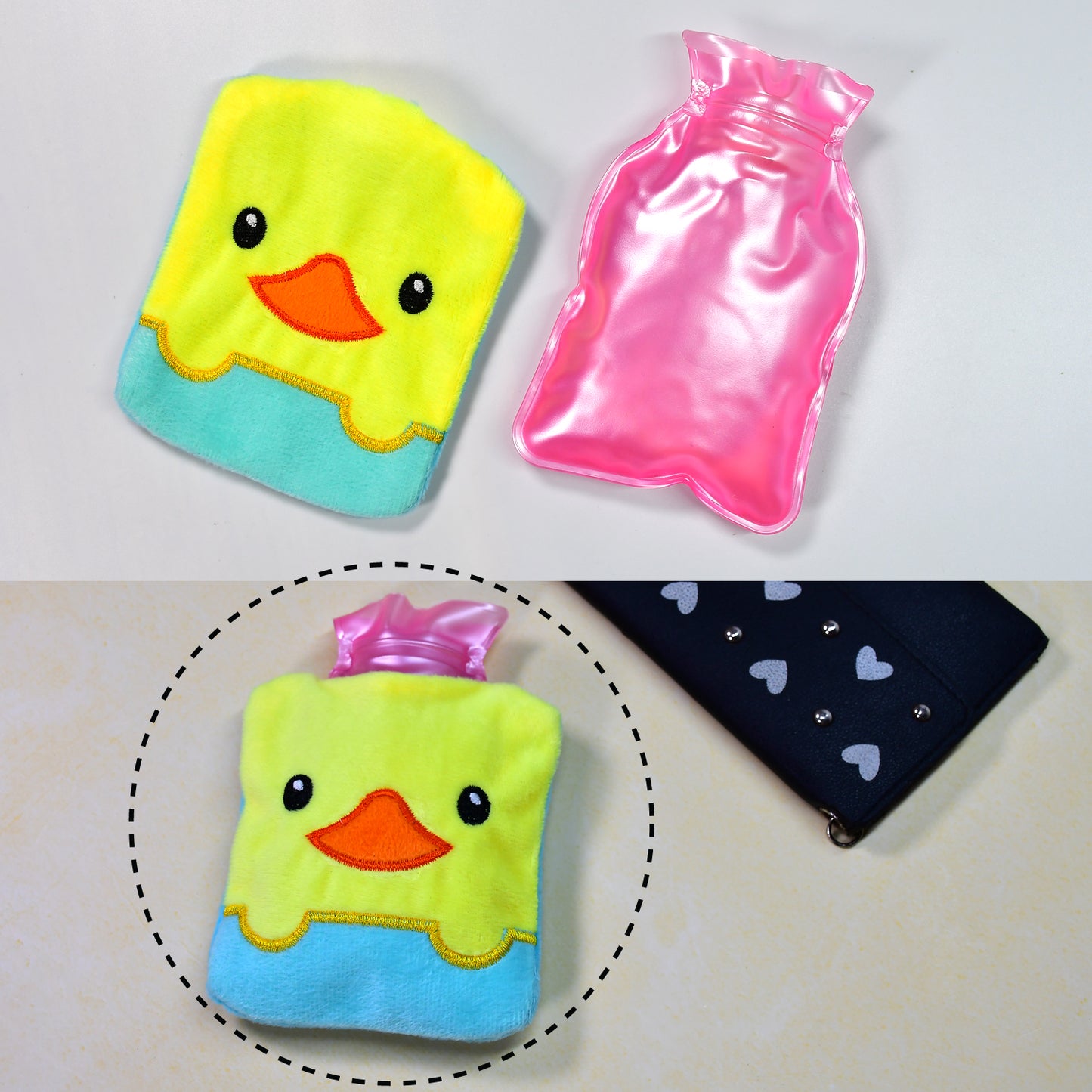 6524 Yellow Duck Design Small Hot Water Bag With Cover For Pain Relief Neck Shoulder Pain And Hand Feet Warmer Menstrual Cramps. - Springkart 