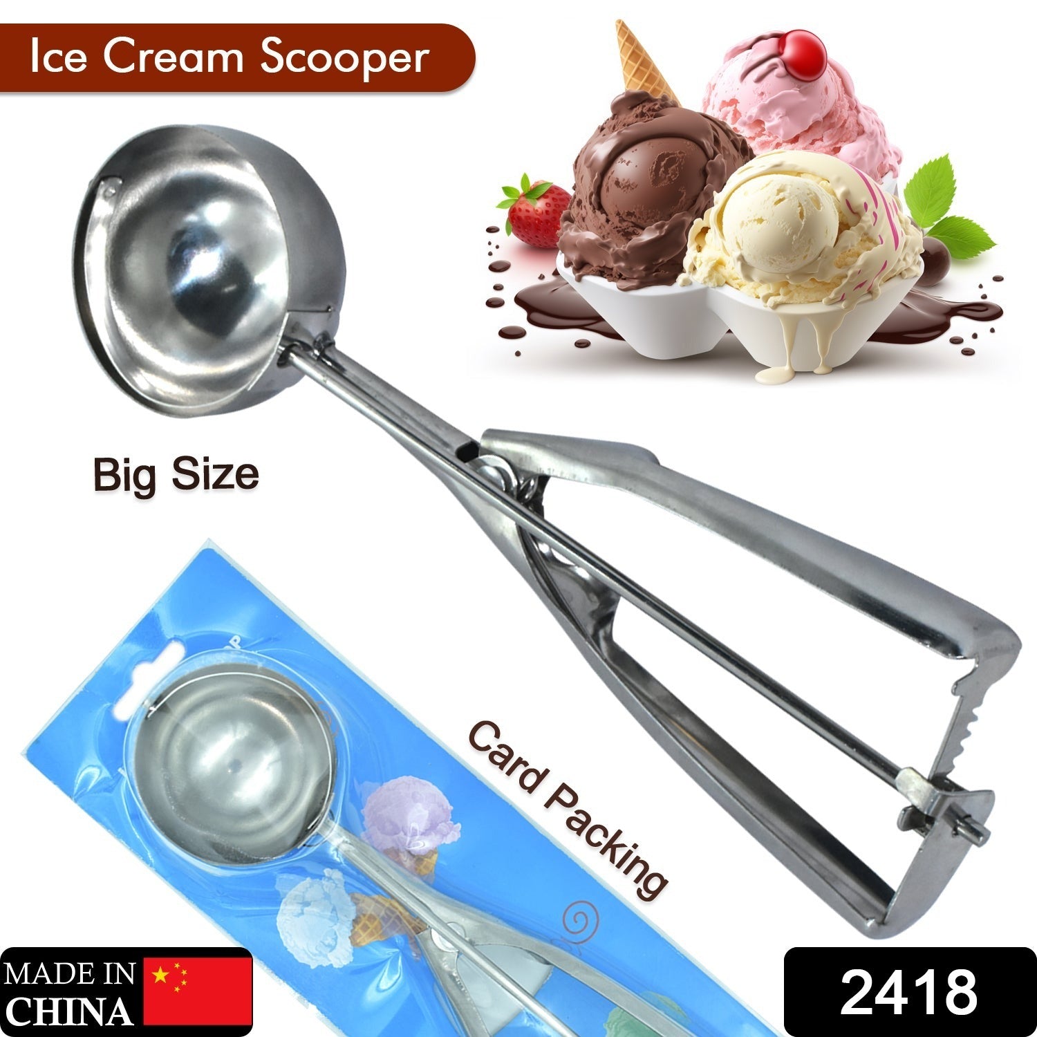 Stainless Steel Premium Quality Ice Cream Serving Spoon Scooper with Trigger Release - Springkart 