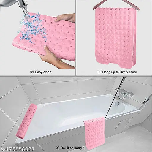 Anti Skid Bath mat with Foot Scrubber for Bath Room (70x35) pink