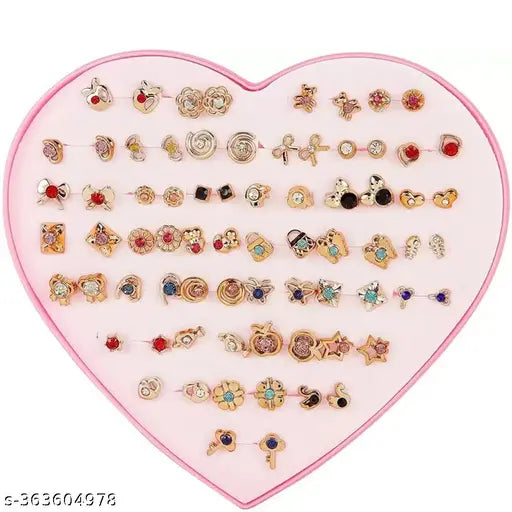 Set of 36 Pair of Golden with Multi Colored Crystal Stud Colorful Mix Design Earring