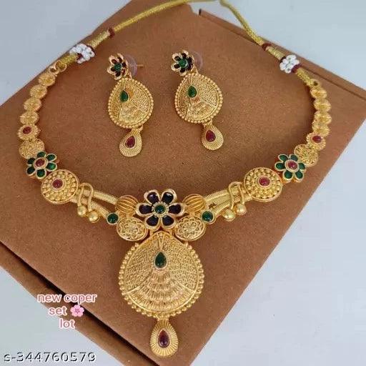 Gold Plated Latest Stylish Fancy Choker Traditional Necklace Jewellery Set for Women - Springkart 