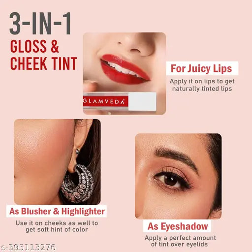Glamveda X Rashami Desai Mini Infused Serum Lip Gloss | Love - 118 ( Brick Red ) For Soft & Dewy Lips, Glossy Finish Enriched With Vitamin E, 1.2ml, Red High Shine Waterproof Lip Gloss For Women