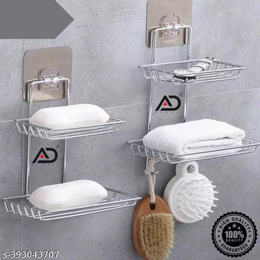 Wall Mounted Double Layer soap Dish Holder Stainless Steel Wall Hanging Soap Storage Rack - Springkart 