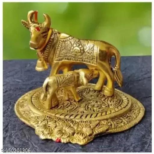 Metal Golden Kamdhenu Cow With Calf Statue,Cow and Calf Idol,Good Luck - Springkart 