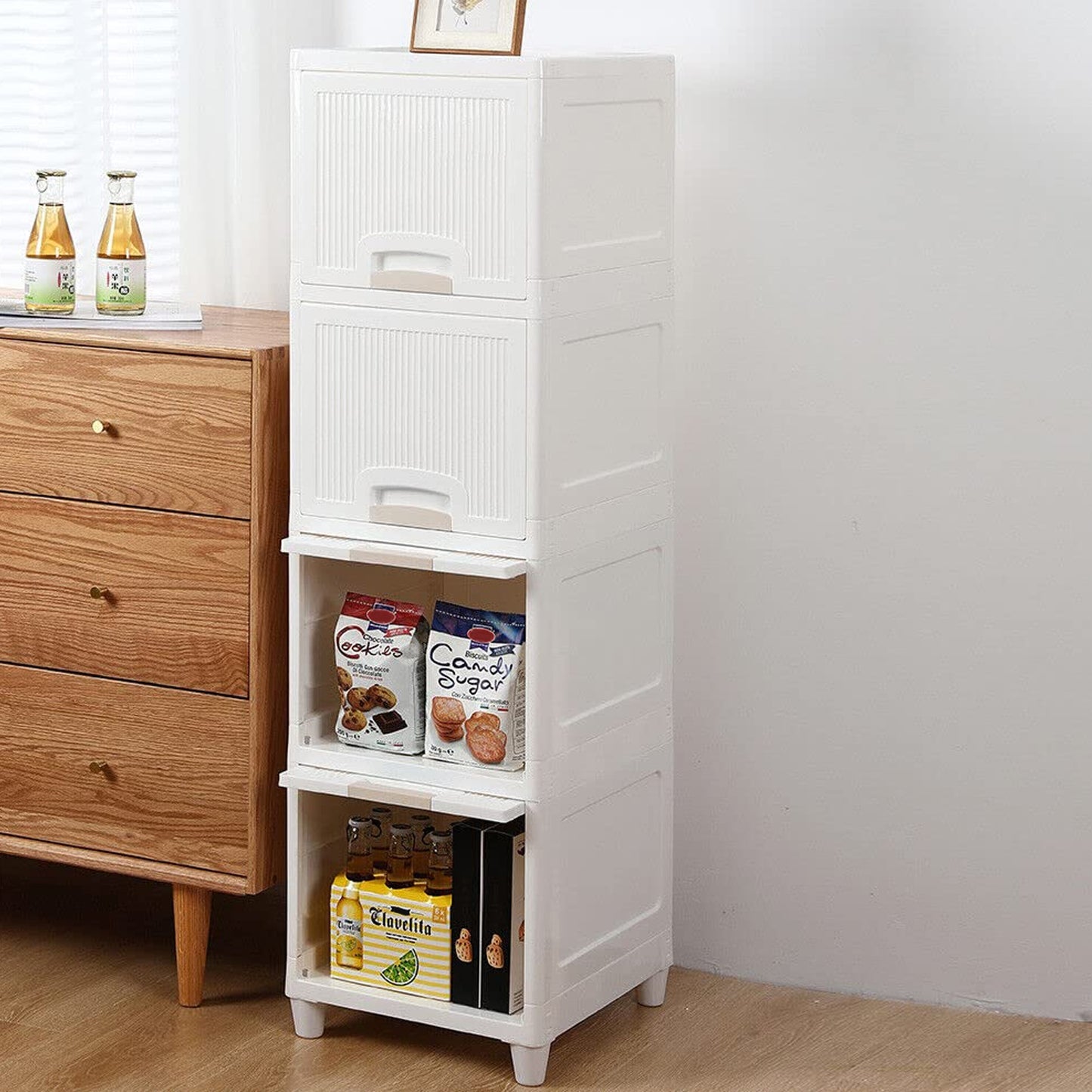 Multipurpose Storage Cabinet Storage Solutions Plastic Drawers Multi Layer Wardrobe Storage Drawers Foldable Multipurpose Drawer Units For Kitchen Bathroom Bedroom Cloth (4 Layer) - Springkart 
