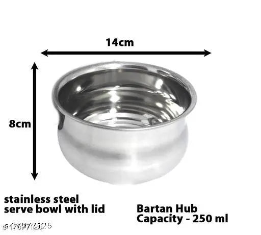 Stainless steel small serve bowl set with Lid  (250 ml) Stainless Steel Serving Bowl  (Steel, Pack of 3)