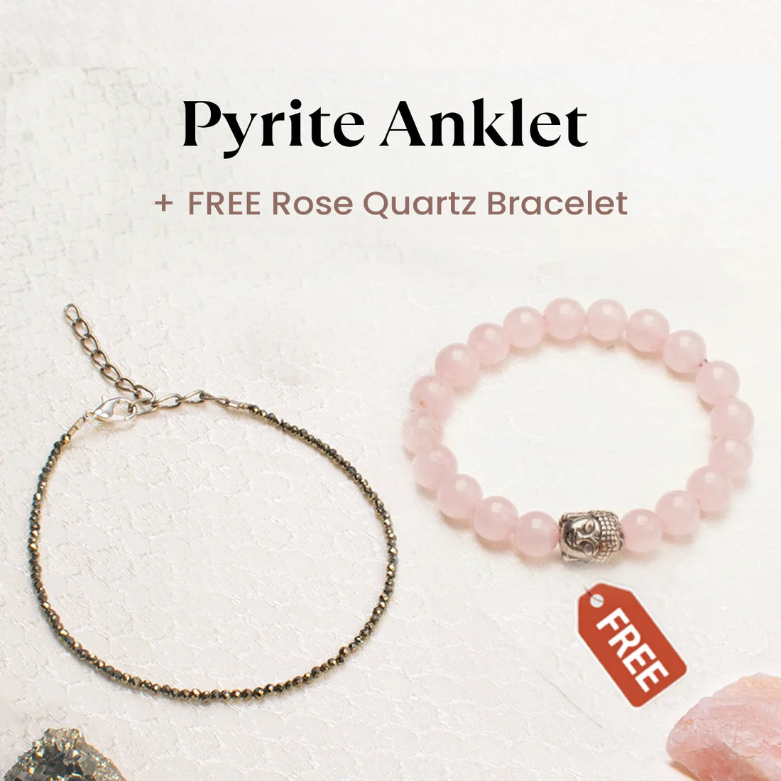 Pyrite Anklet with FREE Rose Quartz Lucky Bracelet