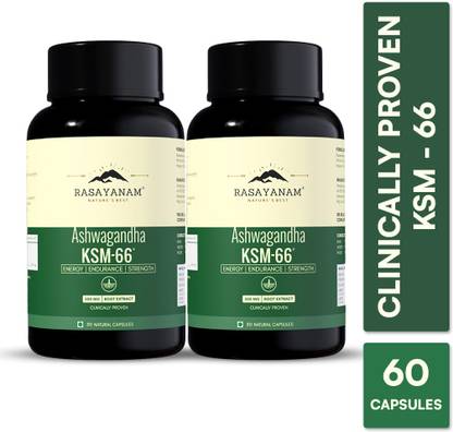 Rasayanam Ashwagandha KSM-66 |Support Strength & Energy | Stress Relief (Pack of 2, 60 Capsules)