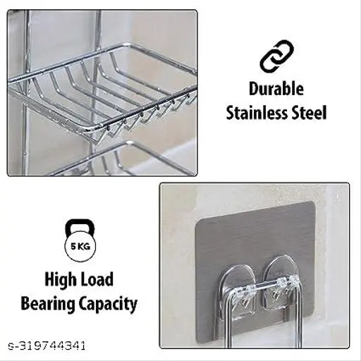 Wall Mounted Double Layer soap Dish Holder Stainless Steel Wall Hanging Soap Storage Rack  (Silver)