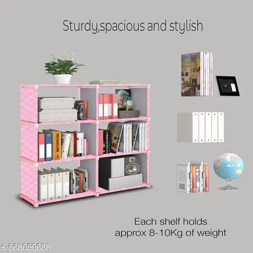 Xcentex - 8 Shelf Book shelf Almirah - Foldable, Collapsible & Portable bookshelf, Showcase bookstand Rack, open wardrobe.