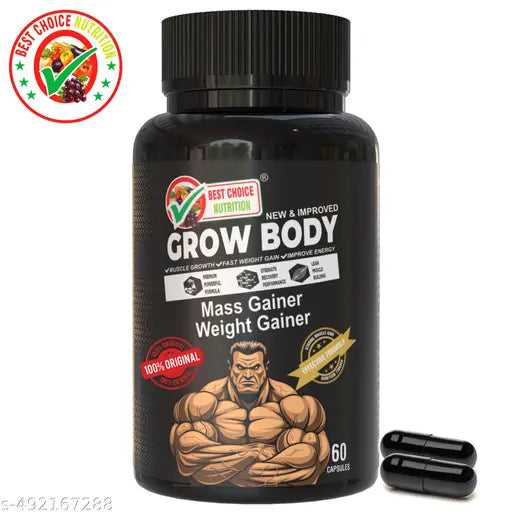 Grow Body New formula, The Ultimate Ayush Approved 100% Ayurvedic Weight Gainers/Mass Gainers (60 No) - Springkart 