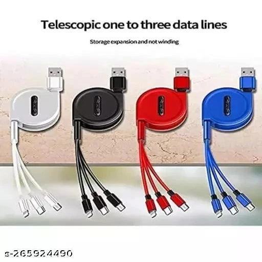 Data cable 3 PIN Data Cable Multi Retractable 3.0A Fast Charger Cord, 3-in-1 USB Charge Cord - Springkart 