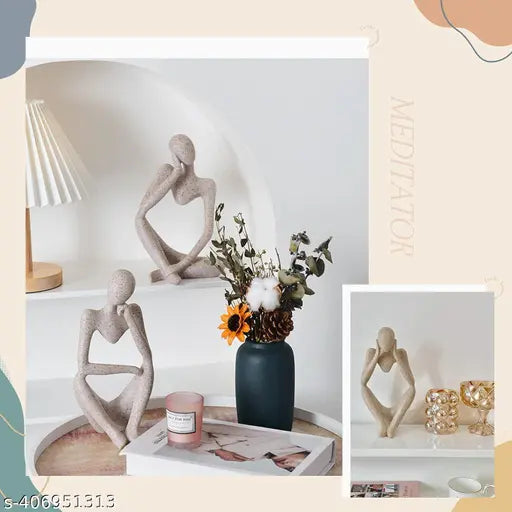 Thinker Statues Set of 3, Sandstone Resin Thinker Statue Ornaments, Abstract Style Sculpture Statue Collectible Figurines for Home Decor/Office/Bookshelf/Desktop/Decorations showpiece livingroom bedroom home decorative statue gift