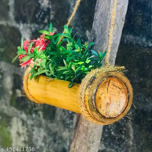 Stylish planter made by natural bambo set of 1 (color-green to pale yellow)