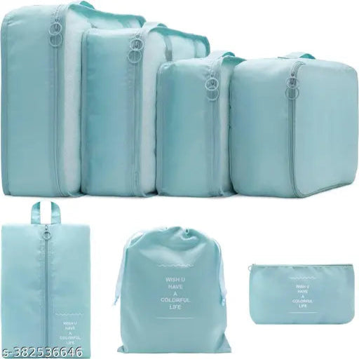 ItsApna pack of 1 Travel Organizer 7 in 1 Travel Laundry Cosmetics Luggage Packing Organizers Set Makeup Bags Organizer Packing Cubes with Shoe Bag for travel (L, Blue)