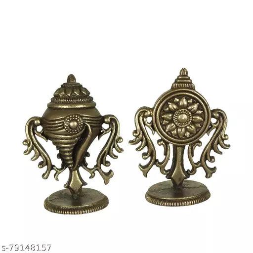 Handmade Small Shanku Chakra Duo 2 inches Showpiece for Home Temple Decor