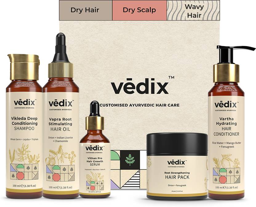 Vedix Ayurvedic Hair growth Kit for Dry Hair, Dry Scalp, Wavy Hair (5 Items in the set)