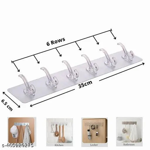 Bathroom Wall Hook 6 Hooks Cloth Hanger (35 x 3.5 x 7.5 cm) (Buy1 Get1)