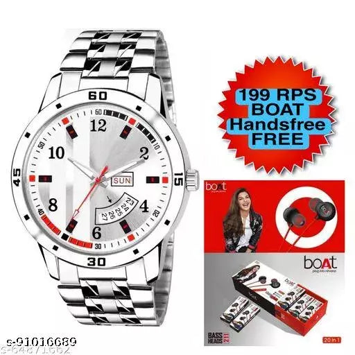 New stylish designer branded DATE&DAY STEEL BELT WATERPROOF round dial analog watch for boys and men - Springkart 
