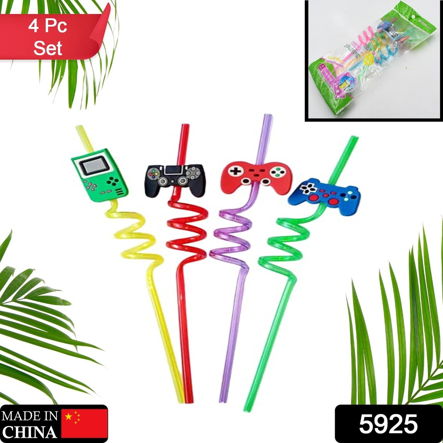 Plastic Straws Reusable Drinking Straws (4 pc Set / Mix design) - Springkart 