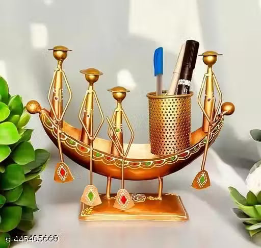 R K Crafts Metal Bot Pen Stand Decorative Showpiece