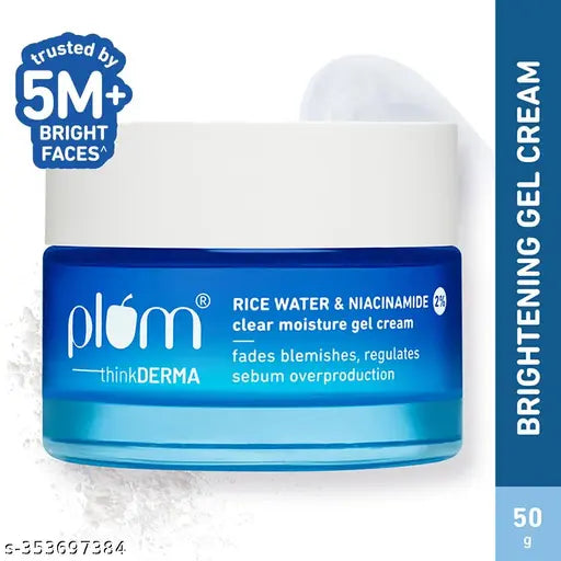 Rice Water & 2% Niacinamide Clear Moisture Gel Cream | 50 gm | Lightweight & Non-sticky | All-Day Non-Greasy Moisturizer | Fades Blemishes & Brightens Skin