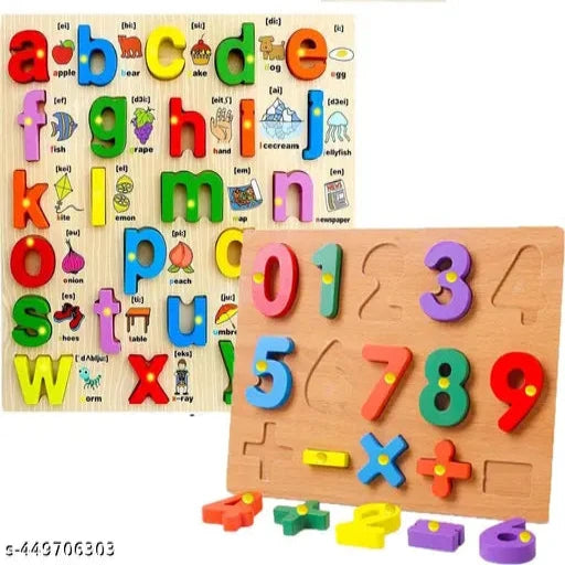 PackOf2 Small Alphabets Matching Puzzle Board With Picture and 0to9 Numbers Counting Puzzle