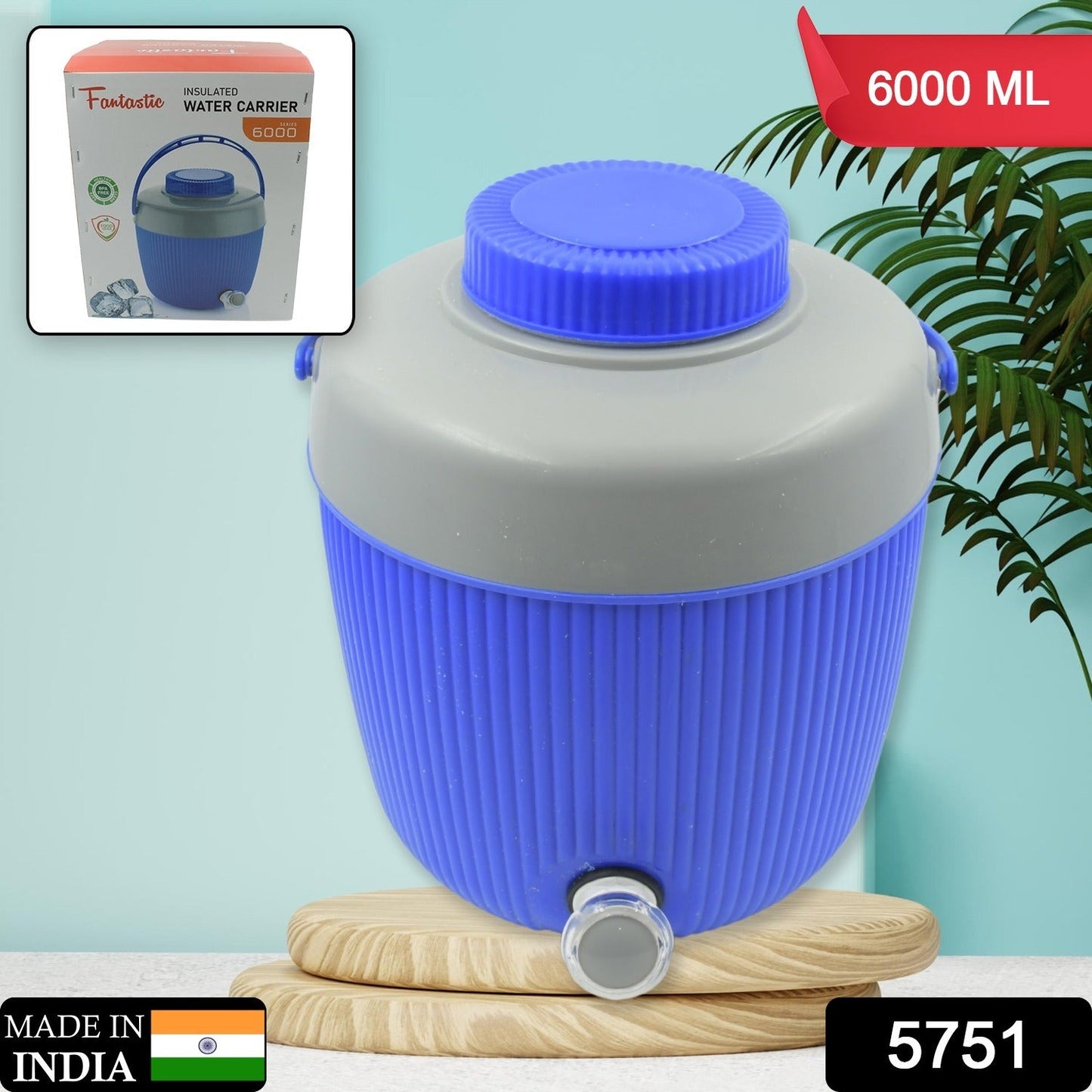 Insulated Water Jug, Insulated Plastic Water Jug with a Sturdy Handle, Water Jug Camper with Tap Plastic Insulated Water Storage Cool Water Storage for Home & Travelling (6000 ML) - Springkart 