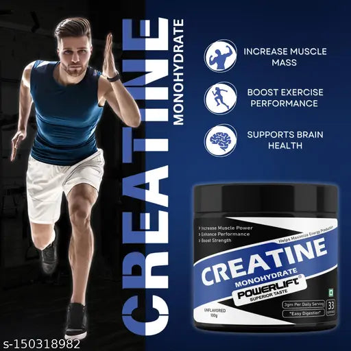 PowerLift Creatine Monohydrate (100gm, Unflavored) Micronized Creatine powder, Muscle Repair & Recovery, 33 servings Creatine Supplements