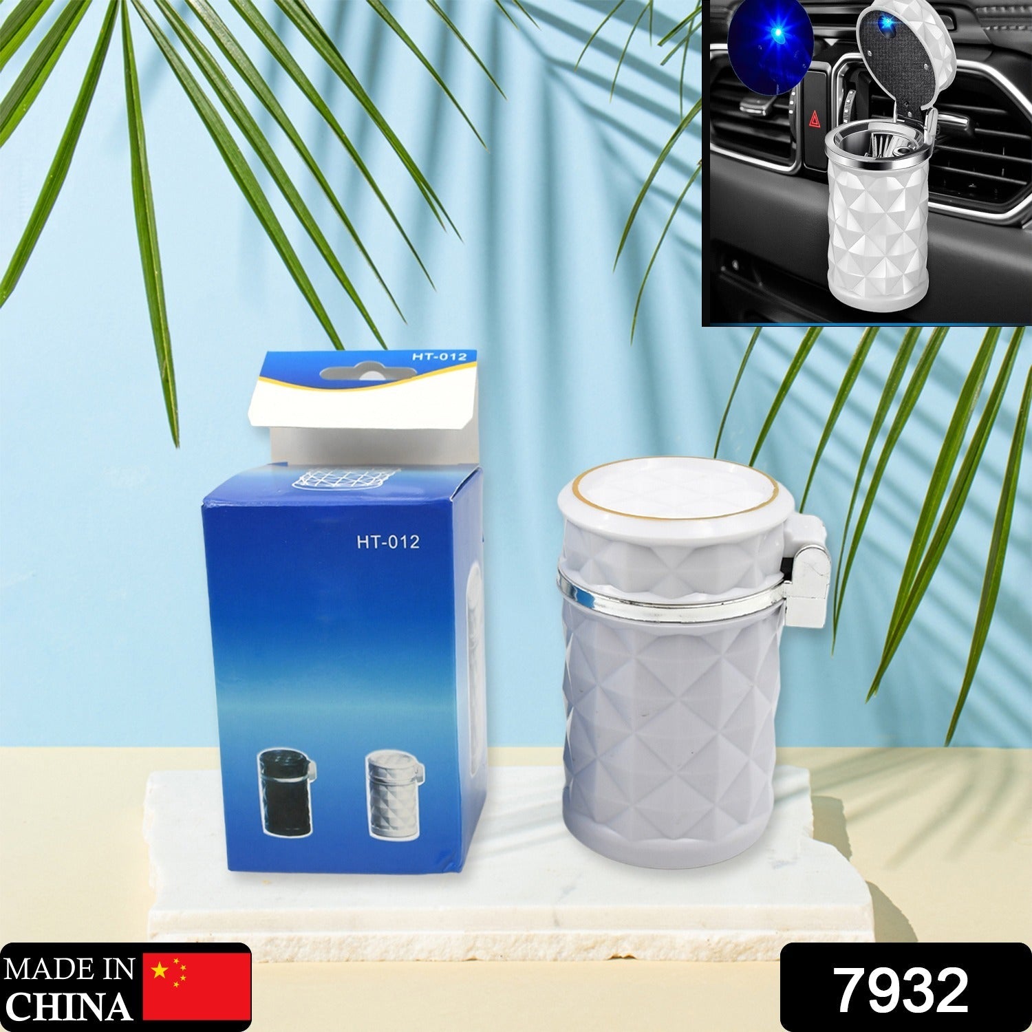 Car Cupholder Travel Ashtray with Lid and LED Light, Portable with Blue LED Light Ideal Decorative Cigar Ash Bucket, Cigarette Ashtray, Car Waste Bin - Springkart 