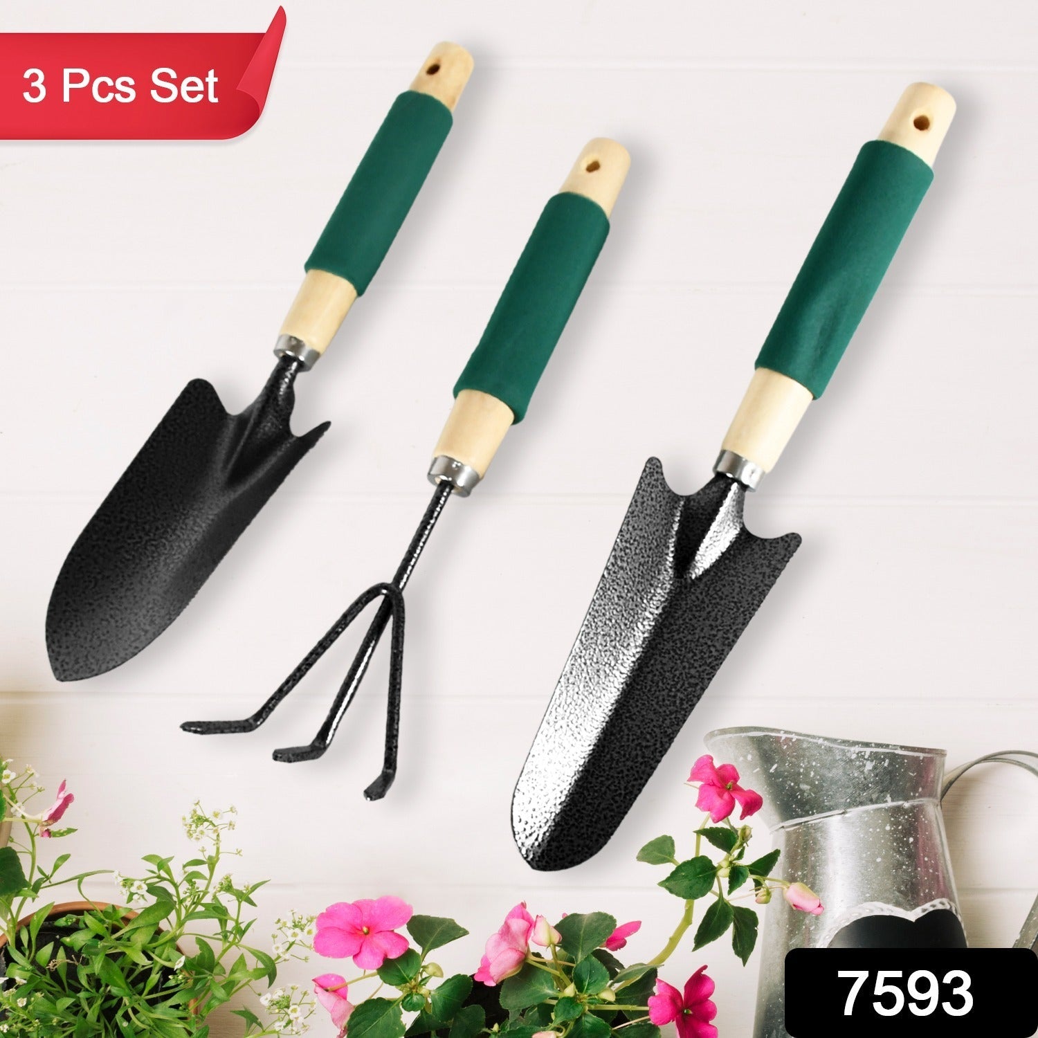 Gardening Tools - Hand Cultivator, Trowel, Heavy Duty with Ergonomic Wooden Handle for Transplanting and Digging (3 Pcs Set) - Springkart 