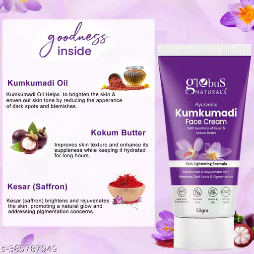 Globus Naturals Ayurvedic Kumkumadi Skin Lightening Face Cream, All Skin Types, 50gm (Pack of 2)