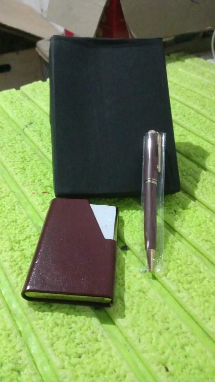 Leather Professional Business Visiting Card Case With Luxury Ballpoint Blue Pens (2 Pc Set / With Gift Box) - Springkart 